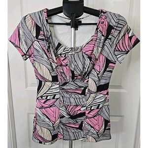 Alfani Women's Small Shirt Ruched Front Short Sleeve Abstract Print